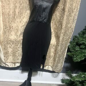 H&M Black Faux Leather Midi Dress